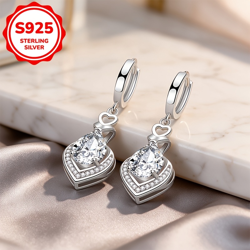 Women's 925 Silver Heart Tassel Drop Earrings